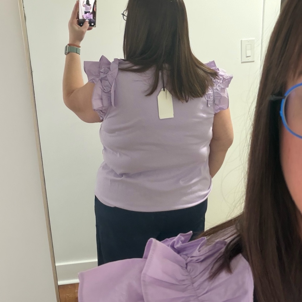 Anthropologie English Factory Lilac Ruffle blouse in 1X - Picture 3 of 7